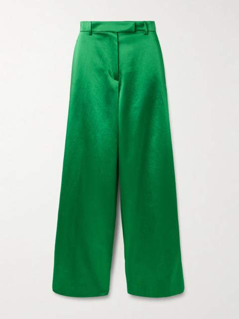 Cotton-blend Satin Straight-leg Pants