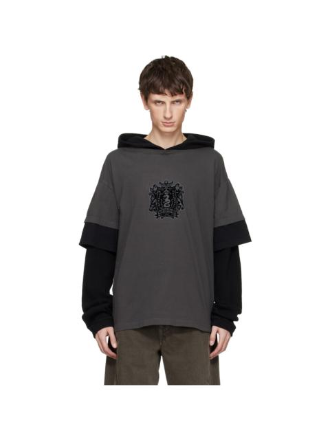 Black & Gray Layered-Over Hoodie
