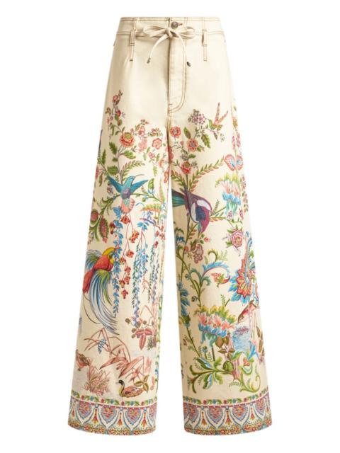 flora fauna-print wide-leg jeans