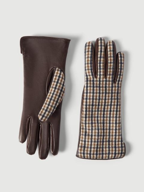 Checked virgin wool flannel and leather gloves