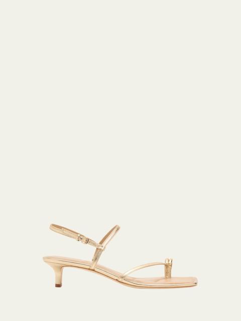 40mm Polli Metallic Leather Kitten-Heel Sandals