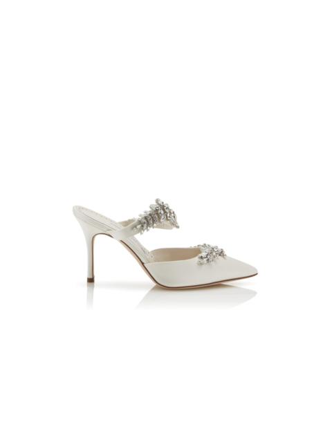 White Satin Crystal Embellished Mules