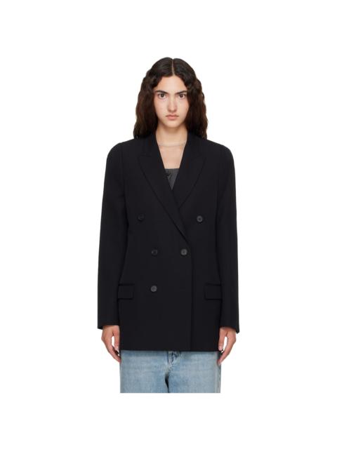 Black Double Breasted Wool Blazer