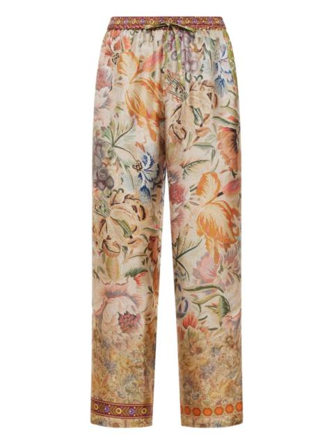 floral-print drawstring-waist trousers