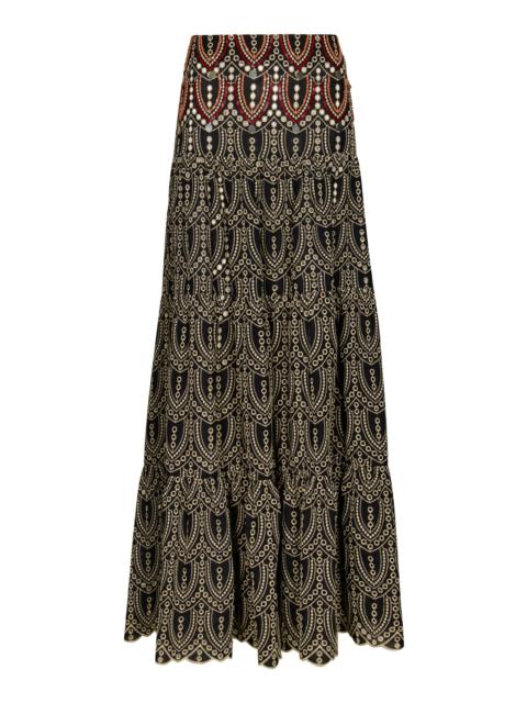 Palm Rhythm Embroidered Maxi Skirt black/white