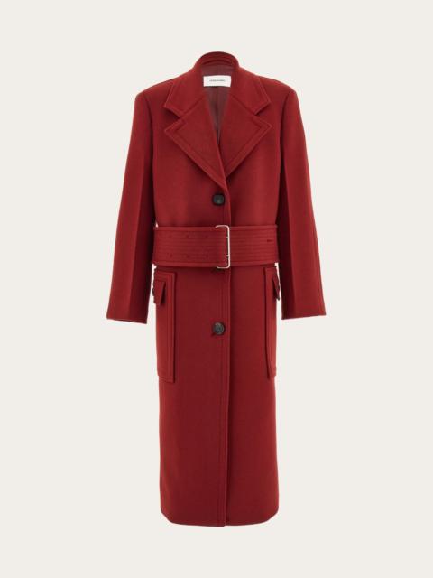 Long cashmere and wool coat with wide belt
