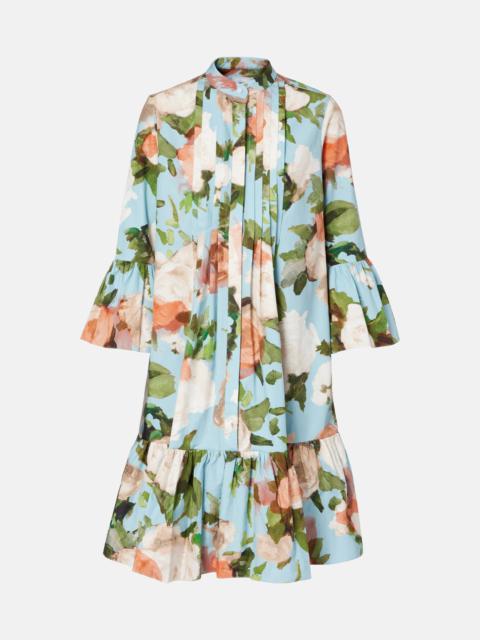 Floral gathered cotton poplin minidress