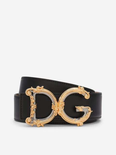 Leather belt with baroque DG logo
