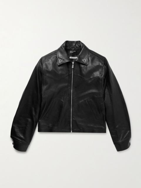 Principe De L'Amour Embroidered Leather Jacket Black