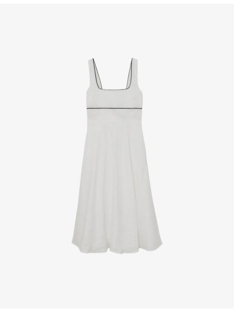 Dorethea Contrast-Trim Linen Midi Dress