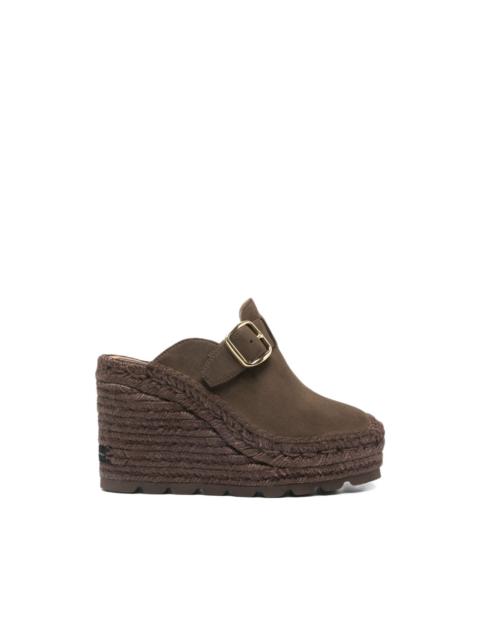 buckle wedge heeled mules