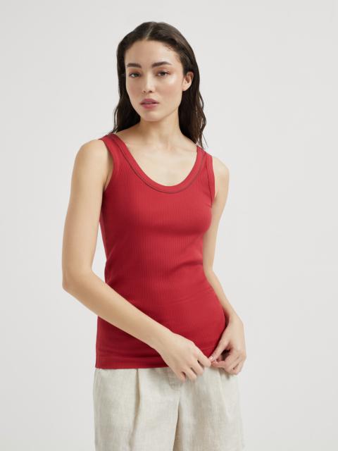 Comfort cotton ribbed jersey top with monili