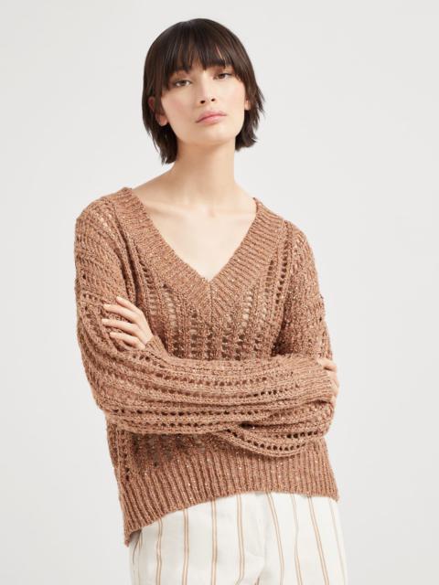 Dazzling silk and linen openwork rib sweater