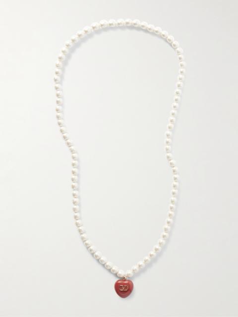 Gold-tone, Faux Pearl And Enamel Necklace