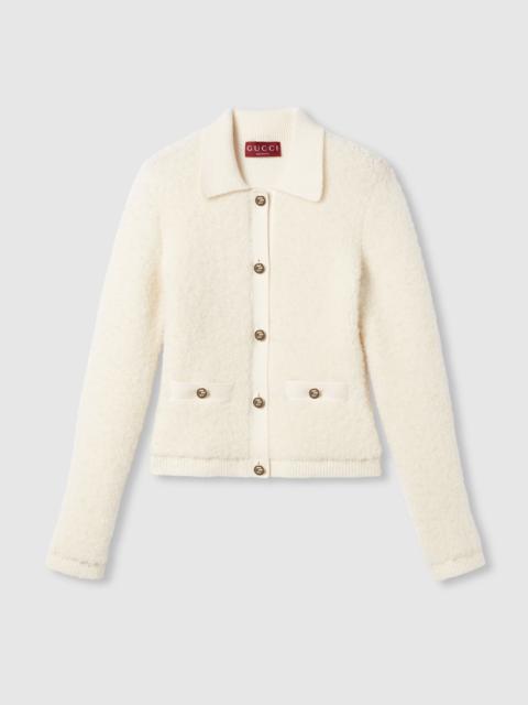 Wool bouclé polo cardigan