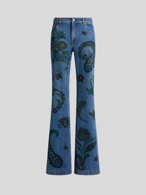 FLARED JEANS WITH FLOWER AND BEE PRINT