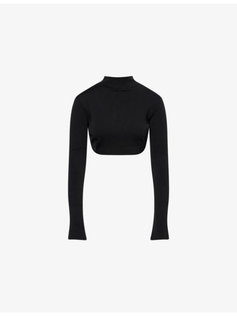 Mock-Neck Open-Back Knitted Top