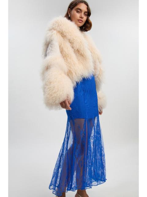 Petite Sheer Lace Godet Woven Midi Skirt