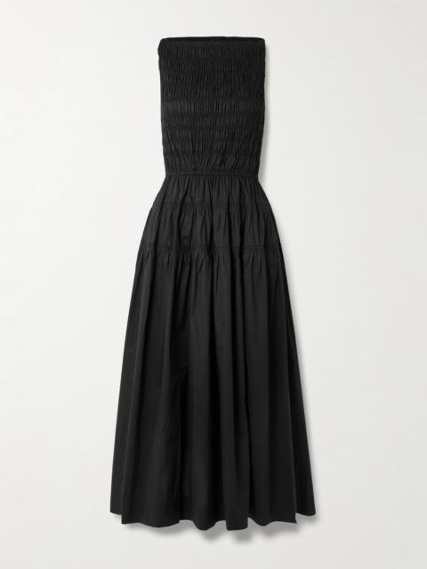 Melie Shirred Paneled Pleated Organic Cotton-poplin Midi Dress