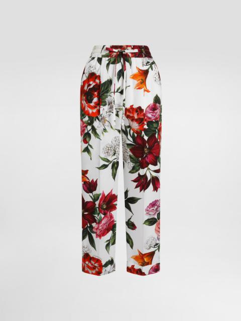 Flower-print poplin trousers