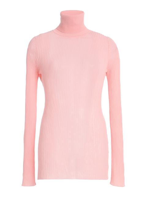 The Bobbi  Sheer Knit Cotton-Blend Turtleneck pink