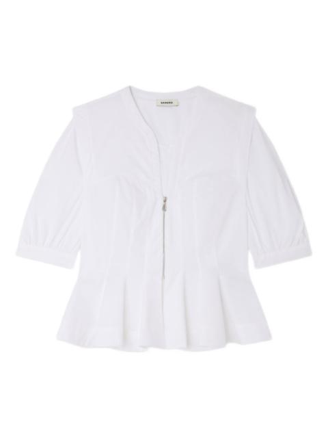zip-up peplum shirt