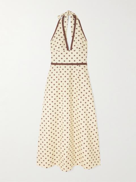 Bowie Polka-dot Linen And Cotton-blend Halterneck Midi Dress