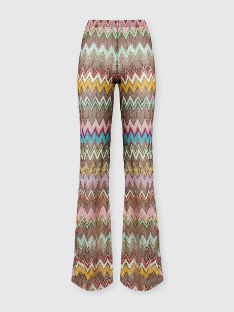 Beach cover-up pants in lamé viscose with macro zigzag pattern