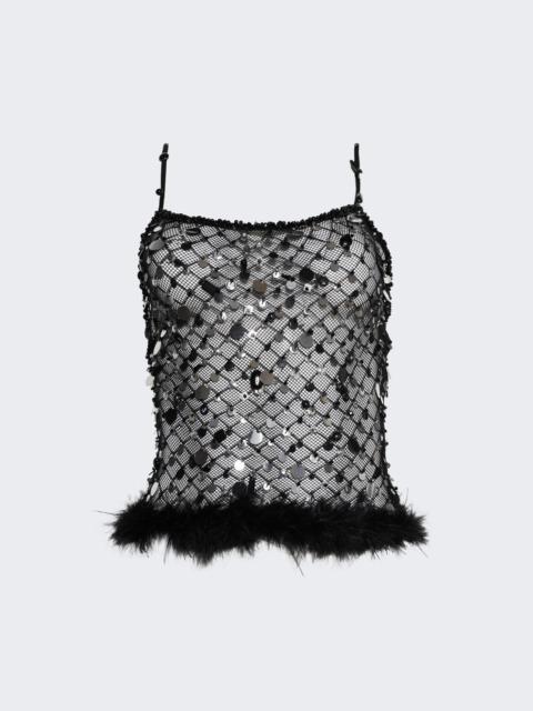 Embellished Fishnet Top With Feathers Black