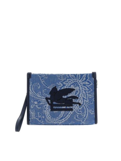paisley-print logo-embroidery clutch bag