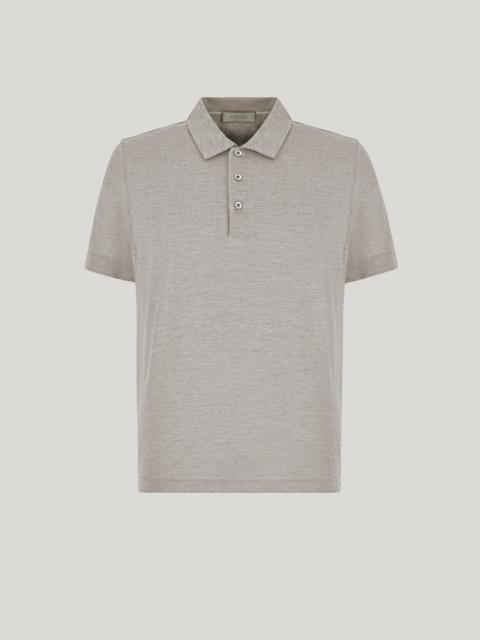 TAUPE SILK SHORT-SLEEVED POLO SHIRT WITH BUTTONS