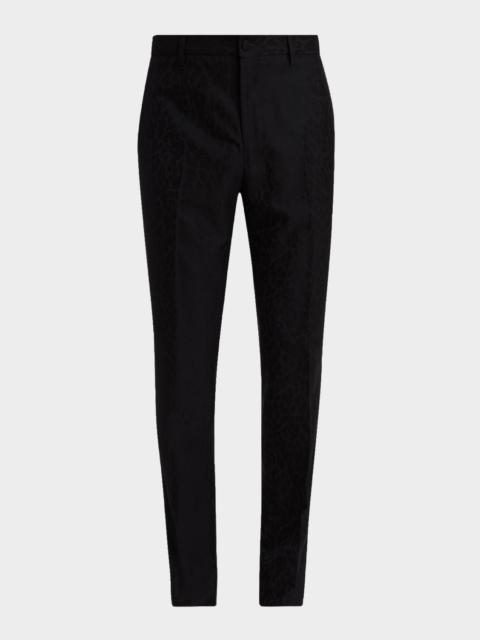 Men's Leopard-Jacquard Slim Fit Trousers