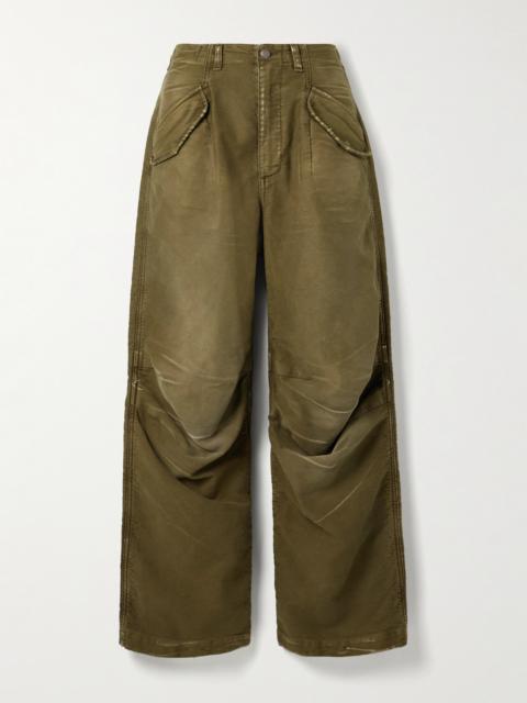 Gathered Cotton-twill Straight-leg Pants