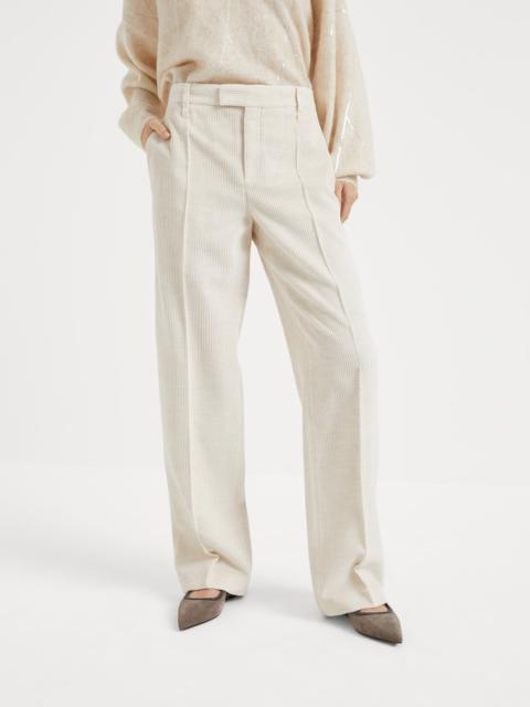 Viscose and cotton corduroy loose straight trousers with monili