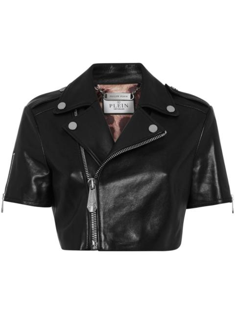 leather cropped biker jacket