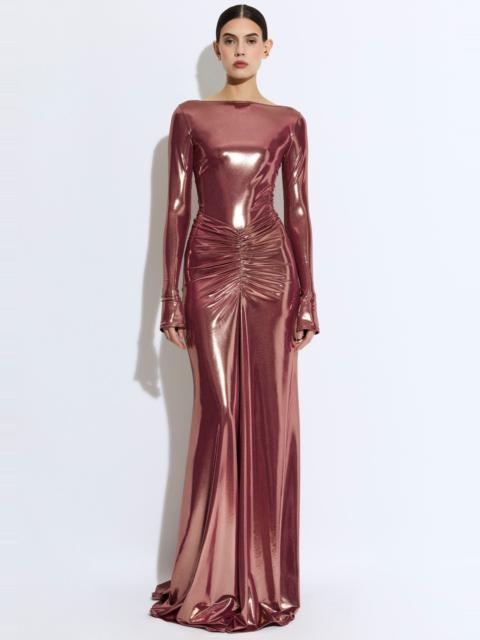 Coated Jersey Ruched Maxi Skirt