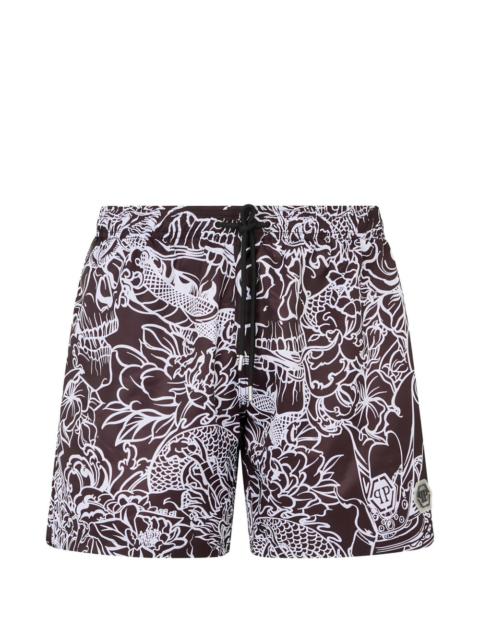 dragon skull-print swim shorts