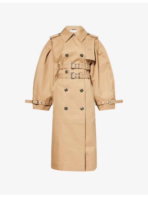 Double-Belted Midi Cotton Trench Coat