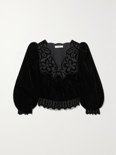 Dana Tulle-trimmed Embroidered Velvet Blouse