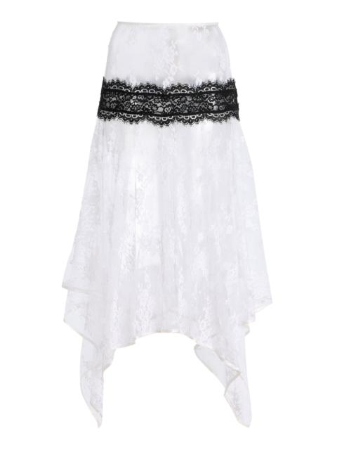 Asymmetrical Cotton-Blend Lace Midi Skirt white