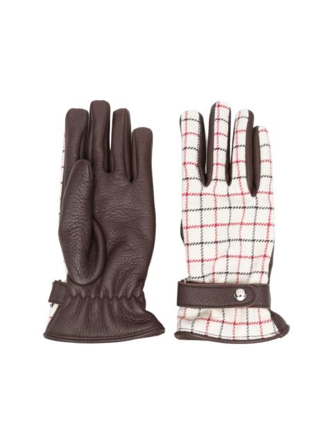 CHECKED LEATHER GLOVES - TAN