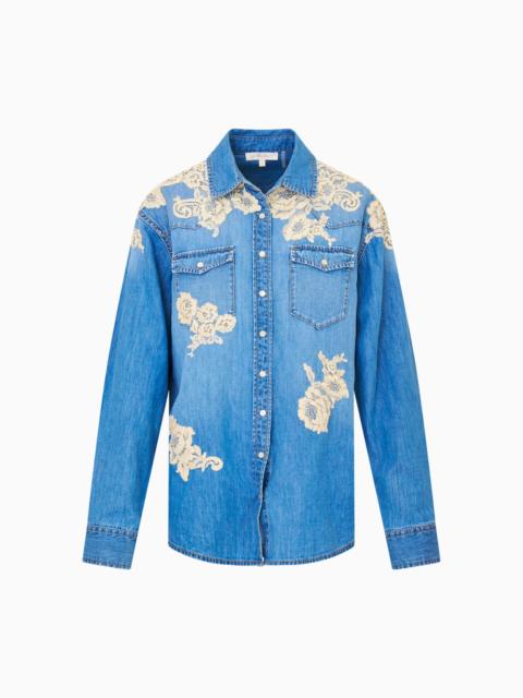 Kelith Lace Appliqué Chambray Shirt