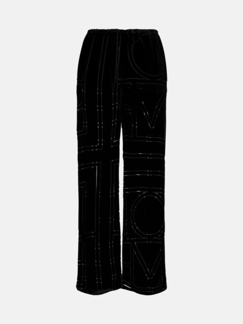 Logo velvet wide-leg pants