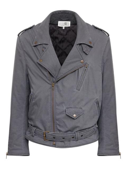 belted zip-up biker jacket