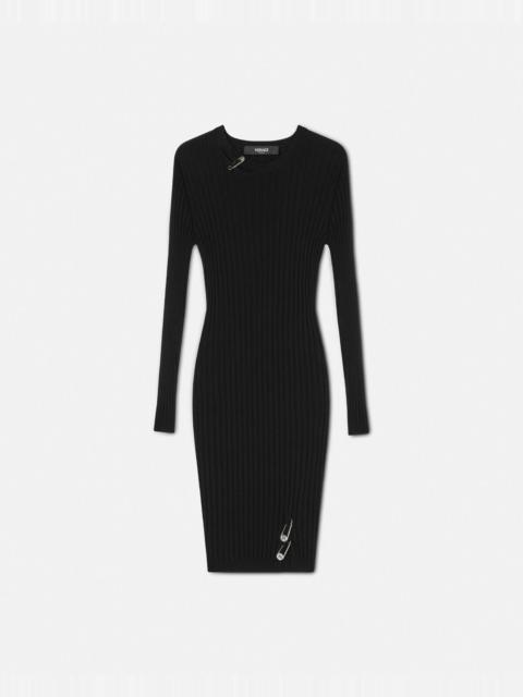 Safety Pin Ribbed-Knit Mini Dress