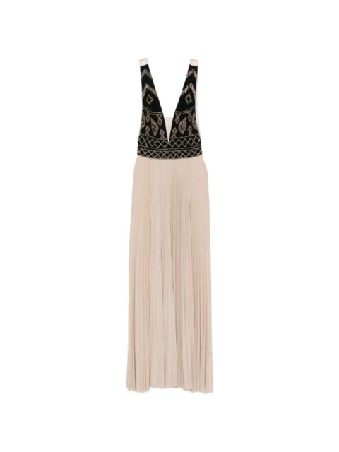 V-neck pleated maxi dress