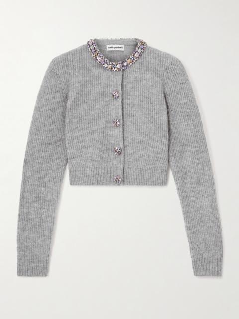 Crystal-embellished Ribbed-knit Cardigan