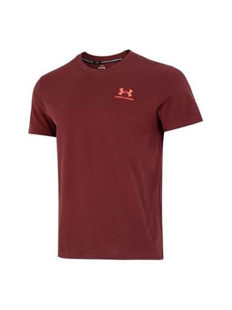 Under Armour Logo Embroidered Heavyweight Short Sleeve T-shirt 'Burgundy' 1373997-690
