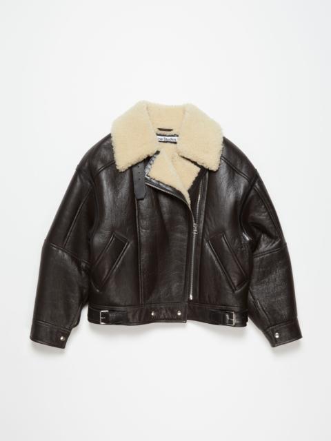 Leather shearling jacket - Dark brown/beige
