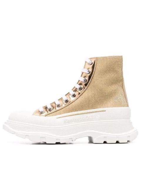 (WMNS) Alexander McQueen Glitter Tread Slick High-Top Sneakers 'Gold White' 685699W4SG18062